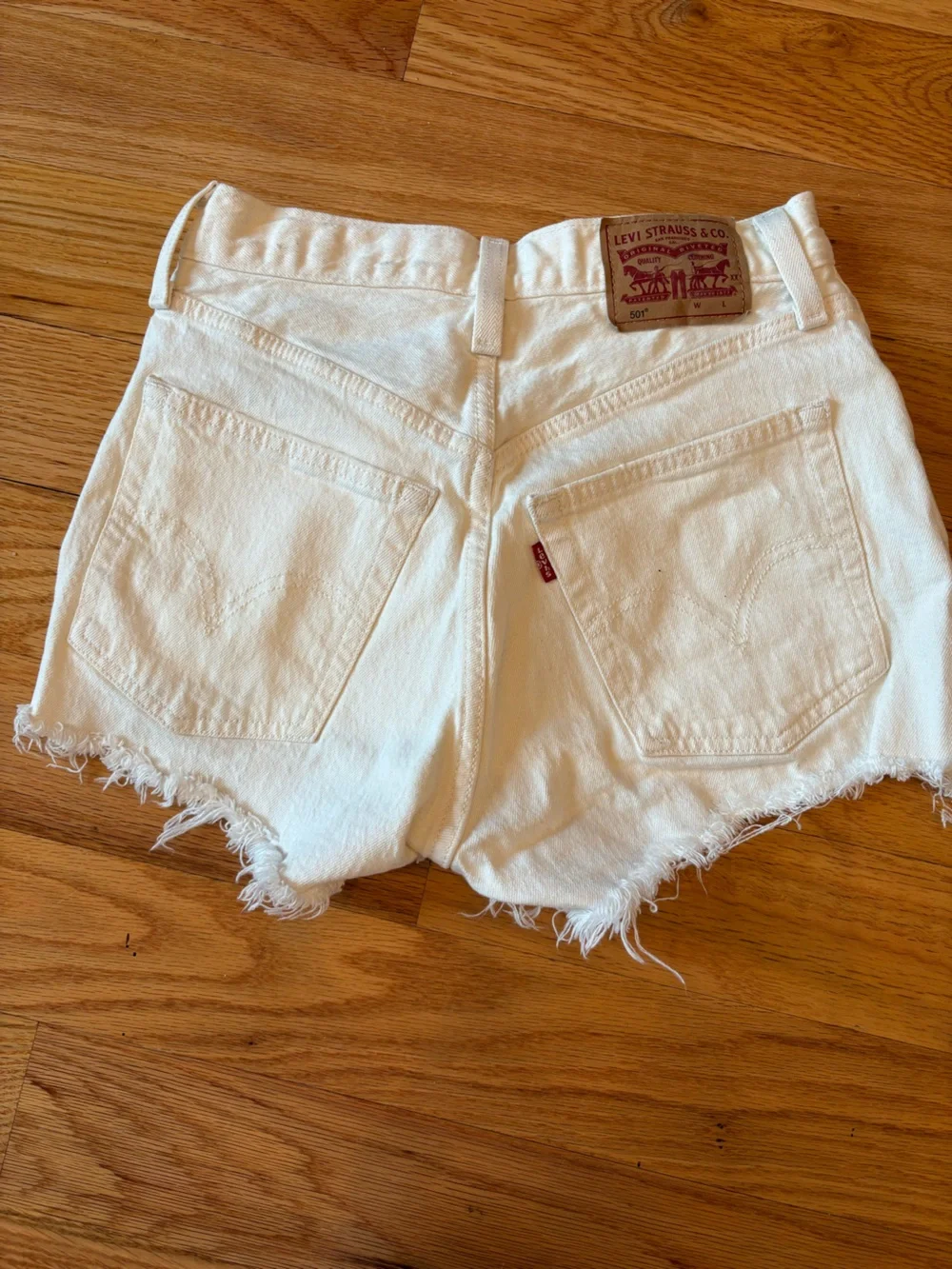 Levi's White Distressed Denim Shorts
